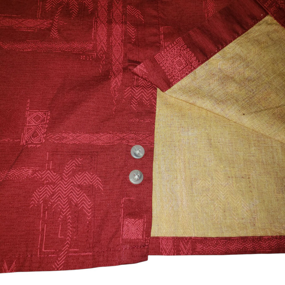 Vtg Pierre Cardin XL Hawaiian Shirt Y2K Palm Jacquard, Burgundy Gold Resortwear - Picture 5 of 7